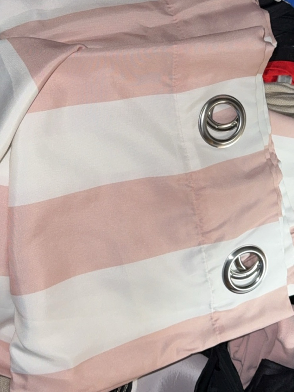 Striped Pink and White Grommet Curtain Panel - Brand (2 long panels) - Picture 2 of 4